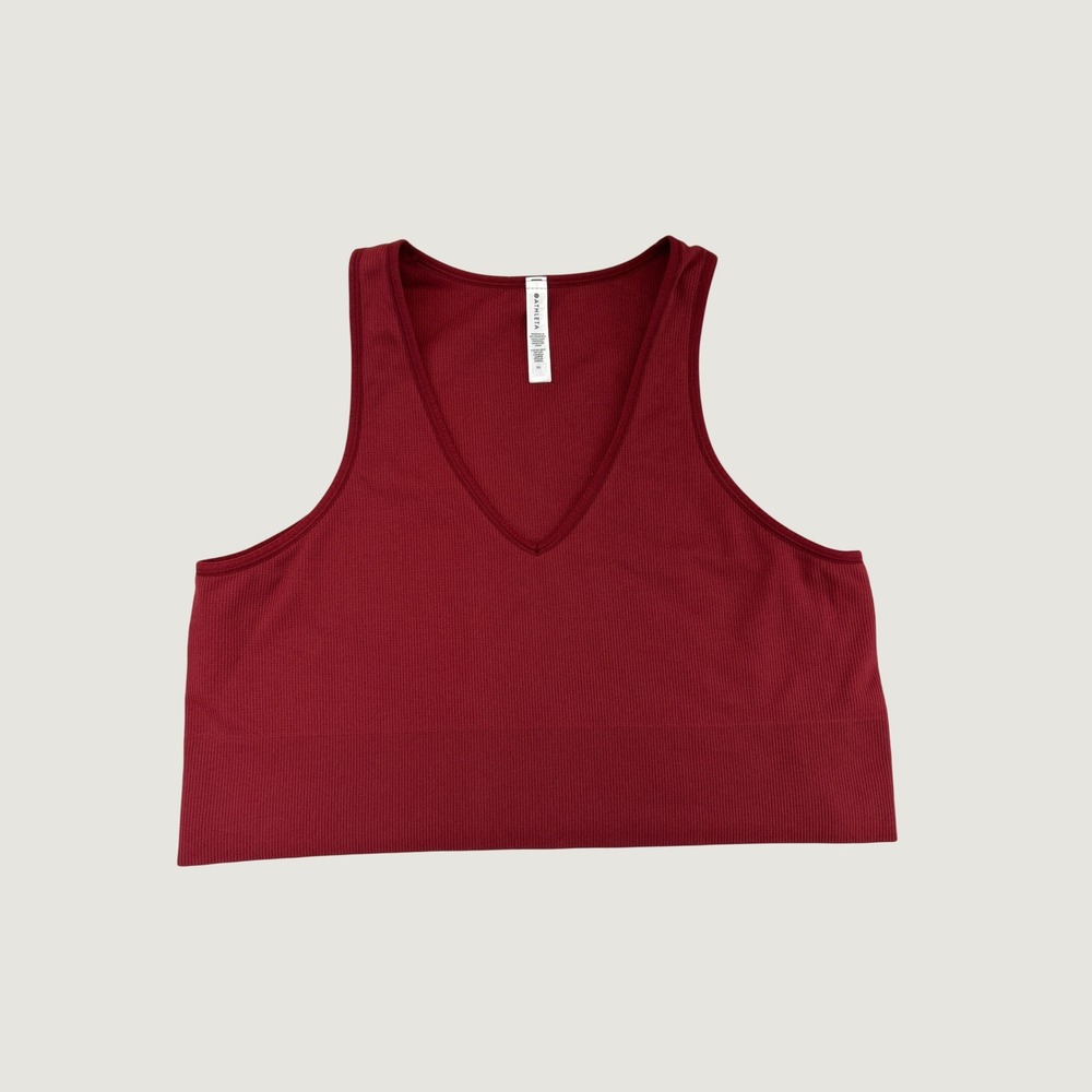 Athleta Aurora‎ Crop Rib Tank Women 2X Plus Red V-Neck Seamless Activewear Gym